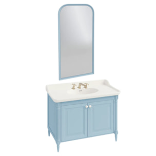Pack meuble vasque 3 trous Cléo 1889 bleu velours + miroir + mélangeur croisillons or