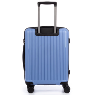 Set di 3 valigie Trolley, in materiale leggero PP resistente alla rottura. Chiusura TSA numerica, 4 ruote doppie girevoli a 360°.