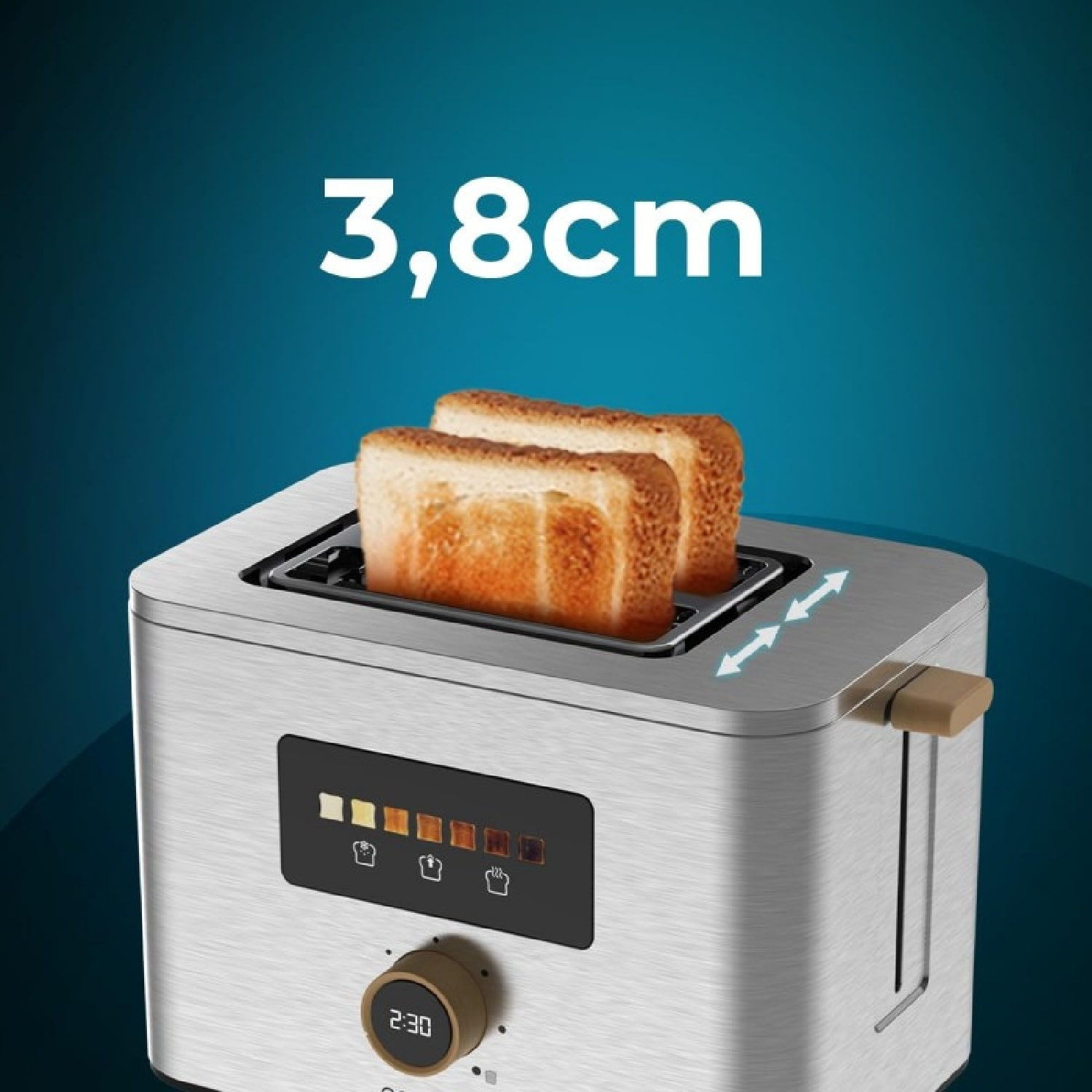 Tostadora Vertical 2 Ranuras Cortas Touch&Toast Double, 950 W, 2 Rebanas de Pan,