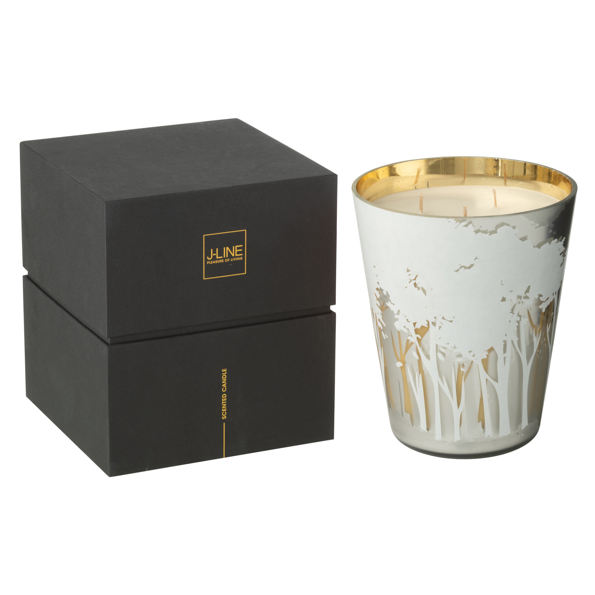 J-Line bougie parfumée Noa Forêt - blanc/or - large - 95H - 2 pièces