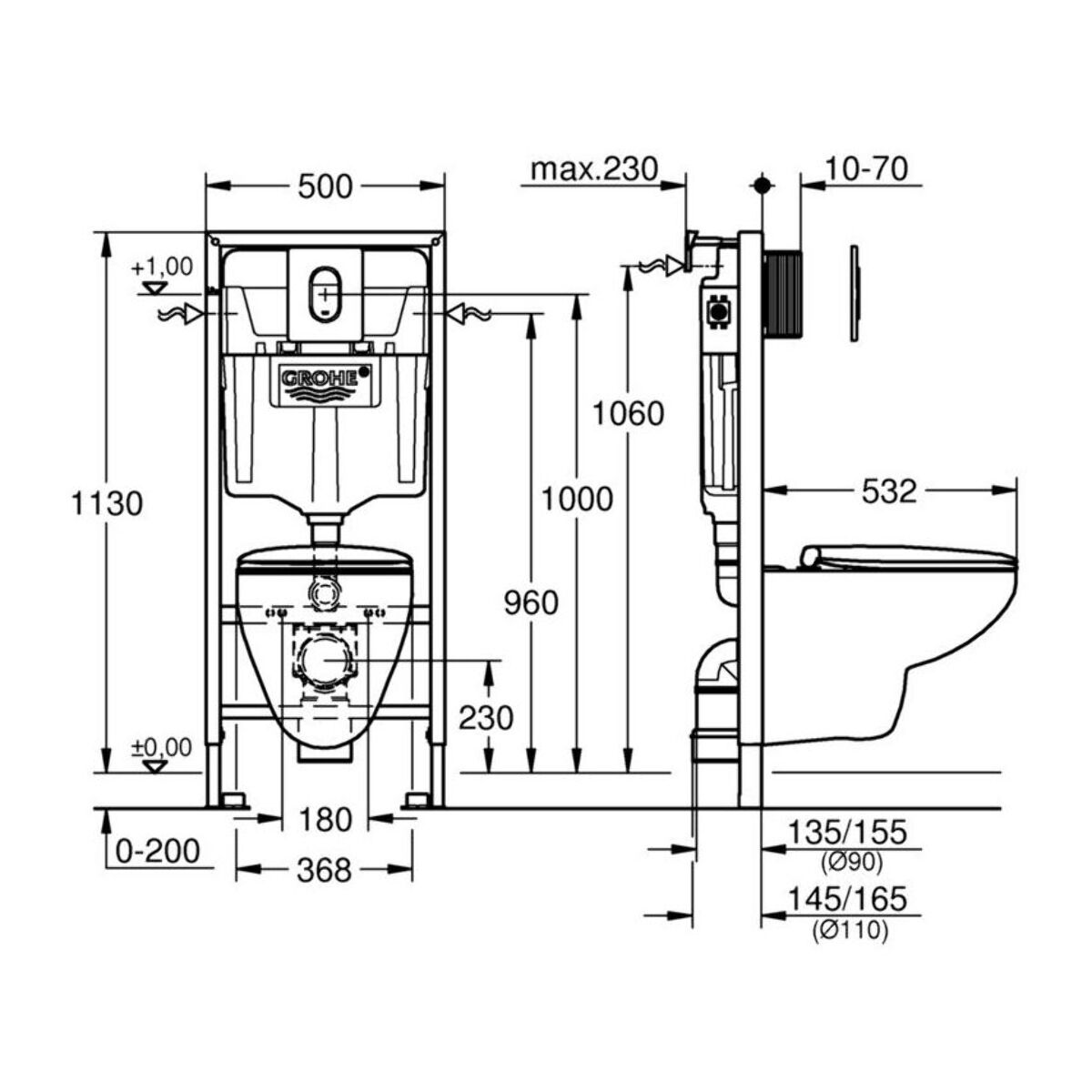 GROHE Pack Solido 5 en 1 : Rapid SL, plaque de commande, wc rimless Bau Ceramic, équerres et set d'isolation