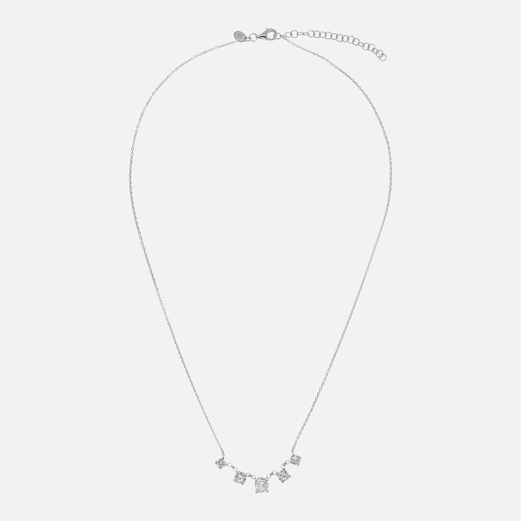 Collana Girocollo in Argento 925 placcato Rodio con Ciondoli in Cubic Zirconia