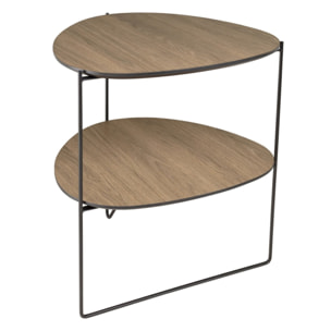 JULIA - Table d'appoint 2 plateaux ovoïdes couleur mocha pieds métal