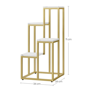 Portapiante a scala con 4 ripiani effetto marmo e struttura oro