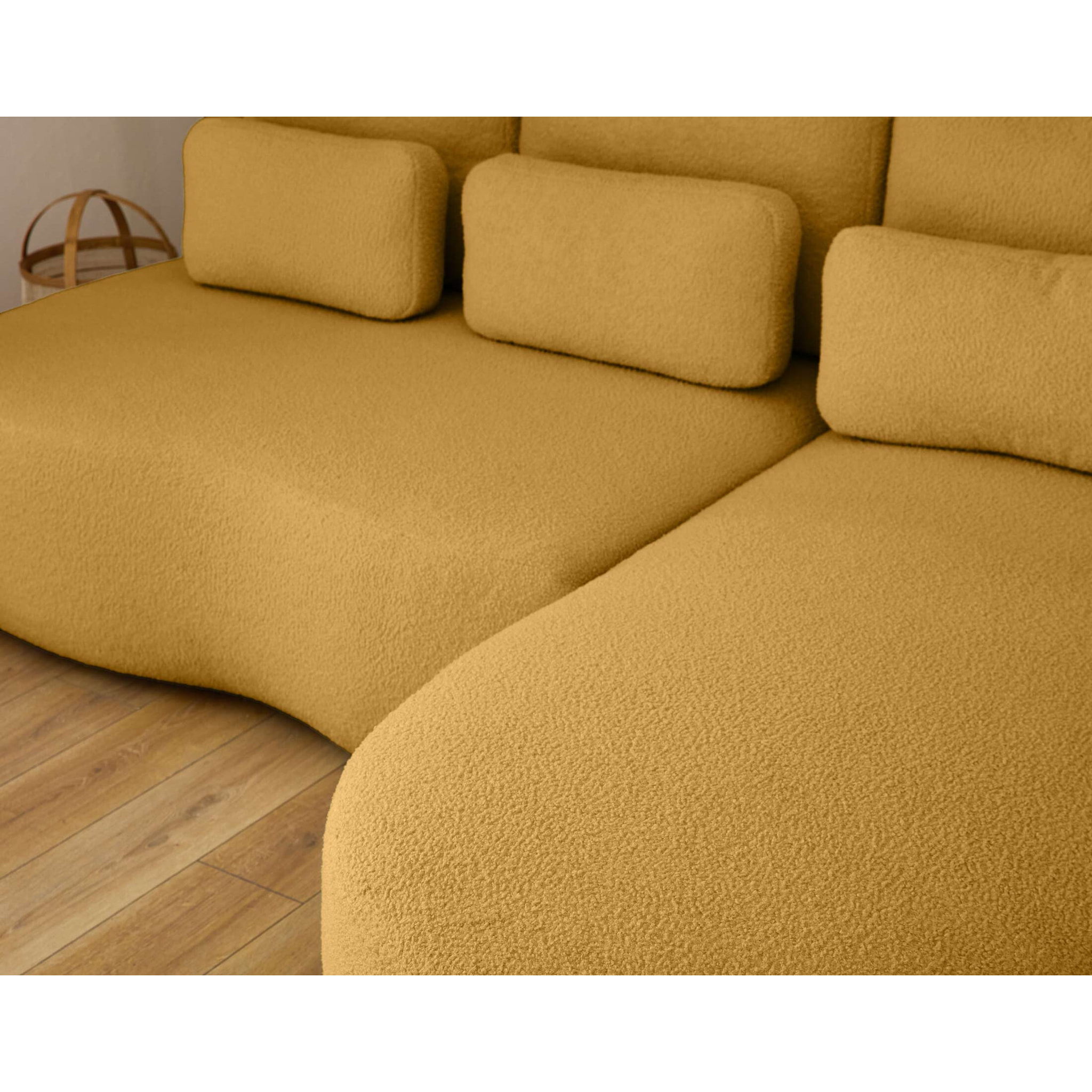 Mahina - canapé d'angle droit - 4 places - convertible avec coffre - en tissu bouclette - Jaune