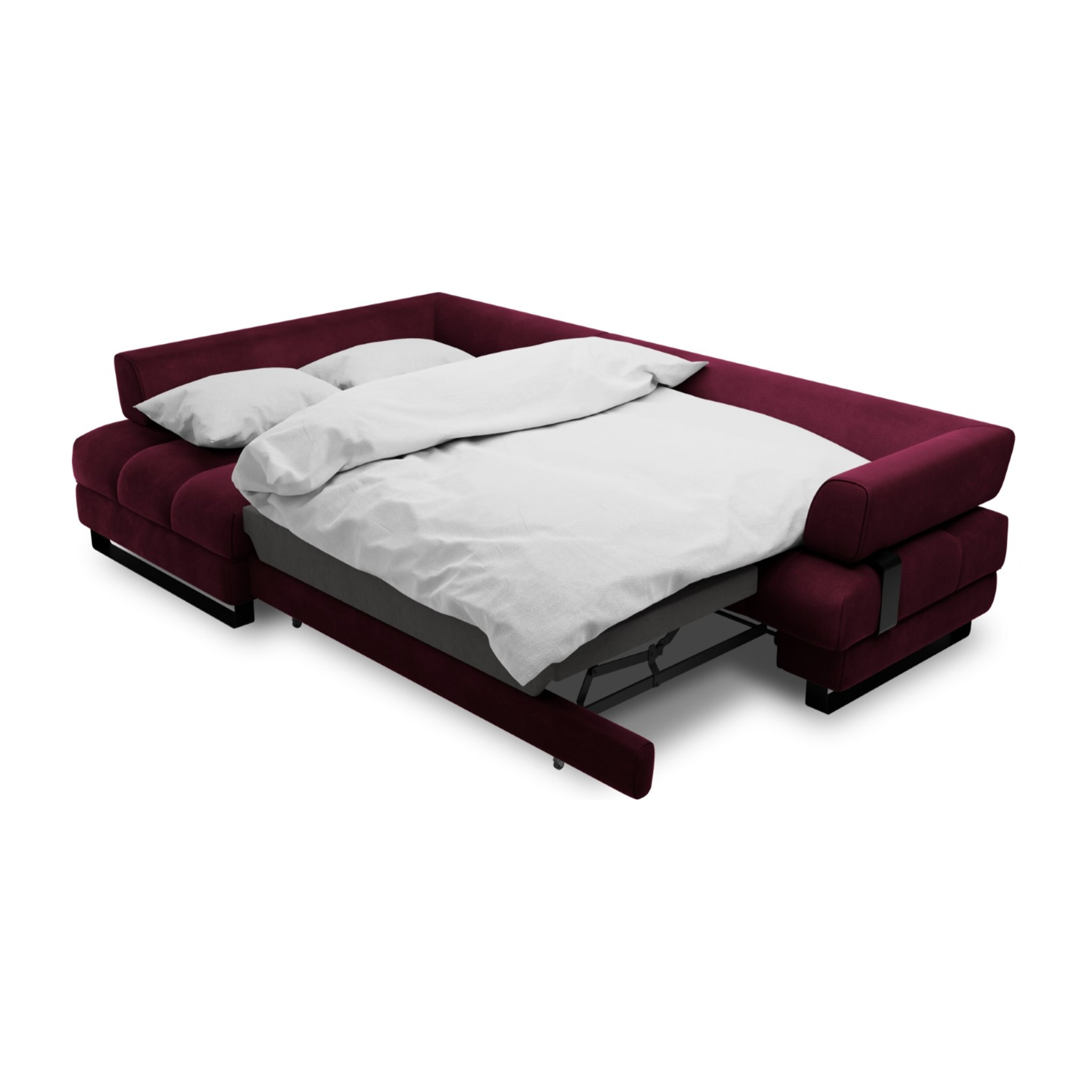 Canapé d'angle gauche convertible avec coffre de rangement "Clinton" 5 places en velours rouge foncé