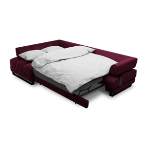 Canapé d'angle gauche convertible avec coffre de rangement "Clinton" 5 places en velours rouge foncé