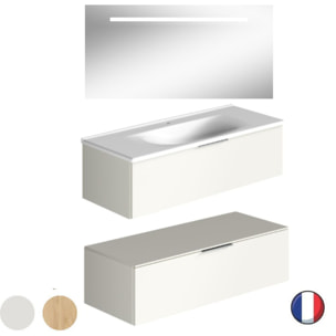 Meuble vasque 120 cm BURGBAD Olena en décalé blanc brillant + miroir