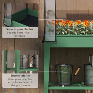 Huerto Urbano Elevado con Ruedas, Mesa de Cultivo con Cubierta de Invernadero y Estante Inferior para Cultivo, Plantas, Flores y Verduras, 80x40x120 cm, Verde