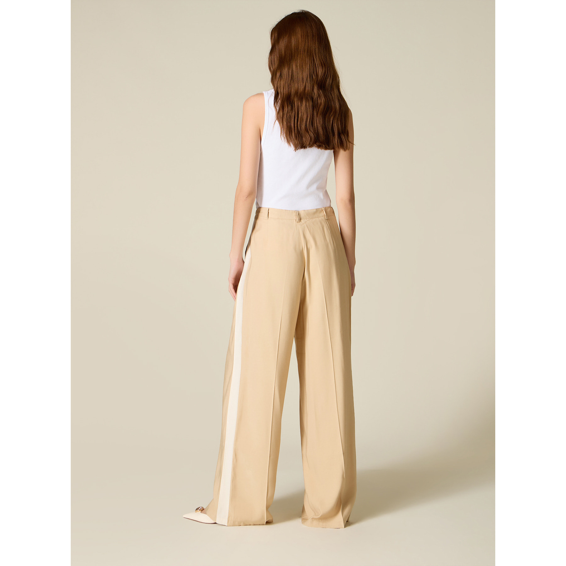 Oltre - Pantalones palazzo con banda lateral - Beige