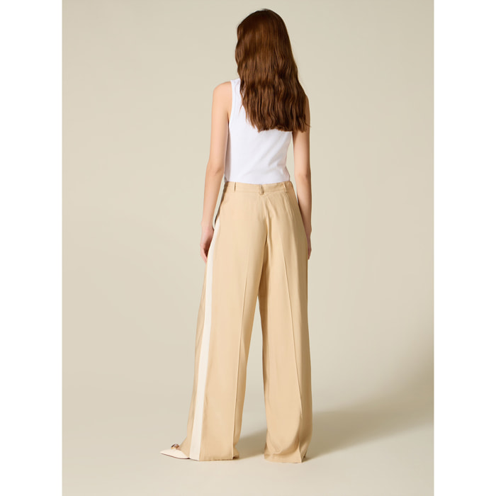 Oltre - Pantalones palazzo con banda lateral - Beige