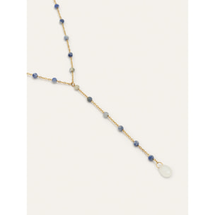 Collar Y Cianita Stones Acero Baño Oro