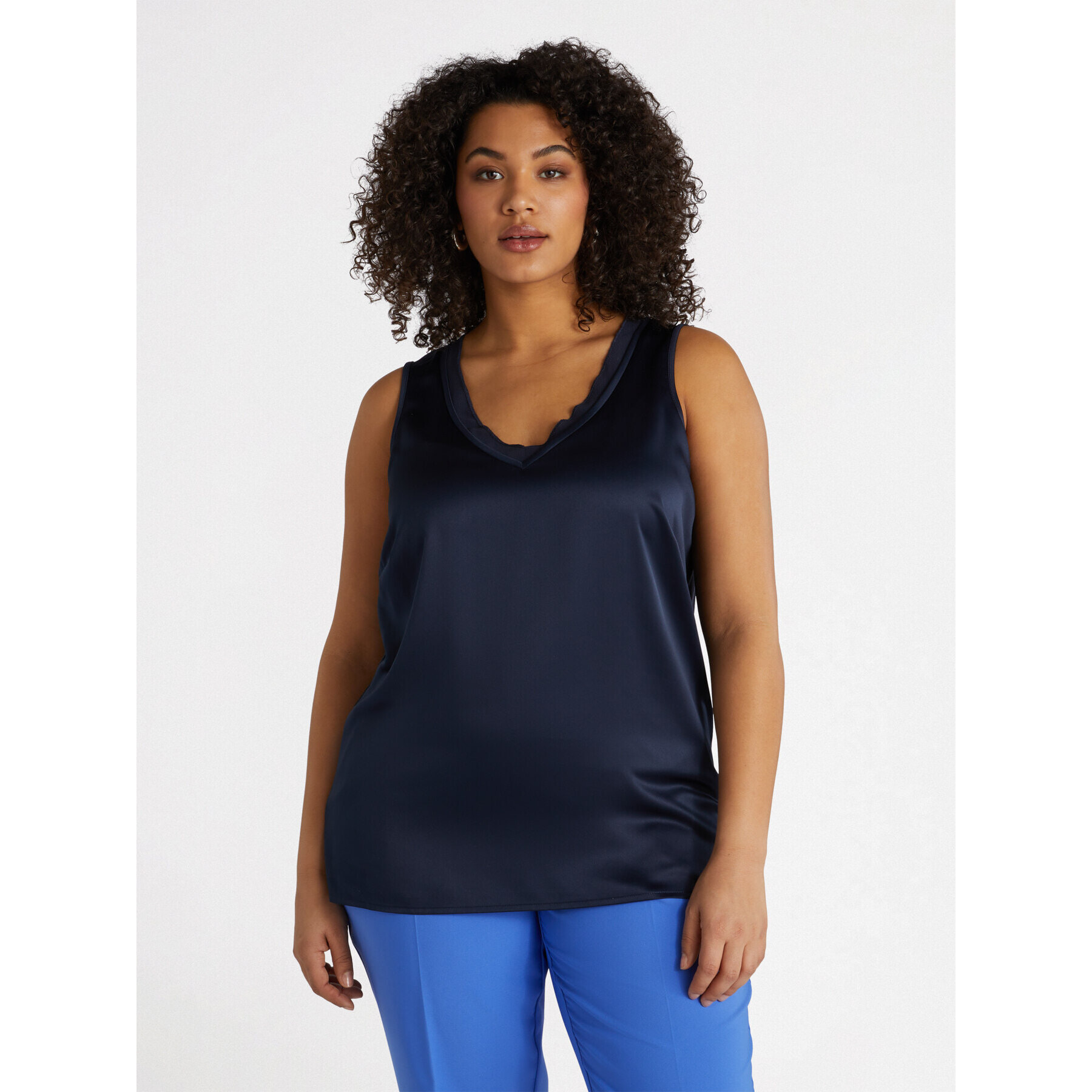 Fiorella Rubino - Top en dos tejidos con escote en pico - Azul