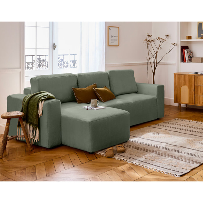 Livy - canapé d'angle réversible 4 places convertible avec coffre en fausse fourrure - Vert