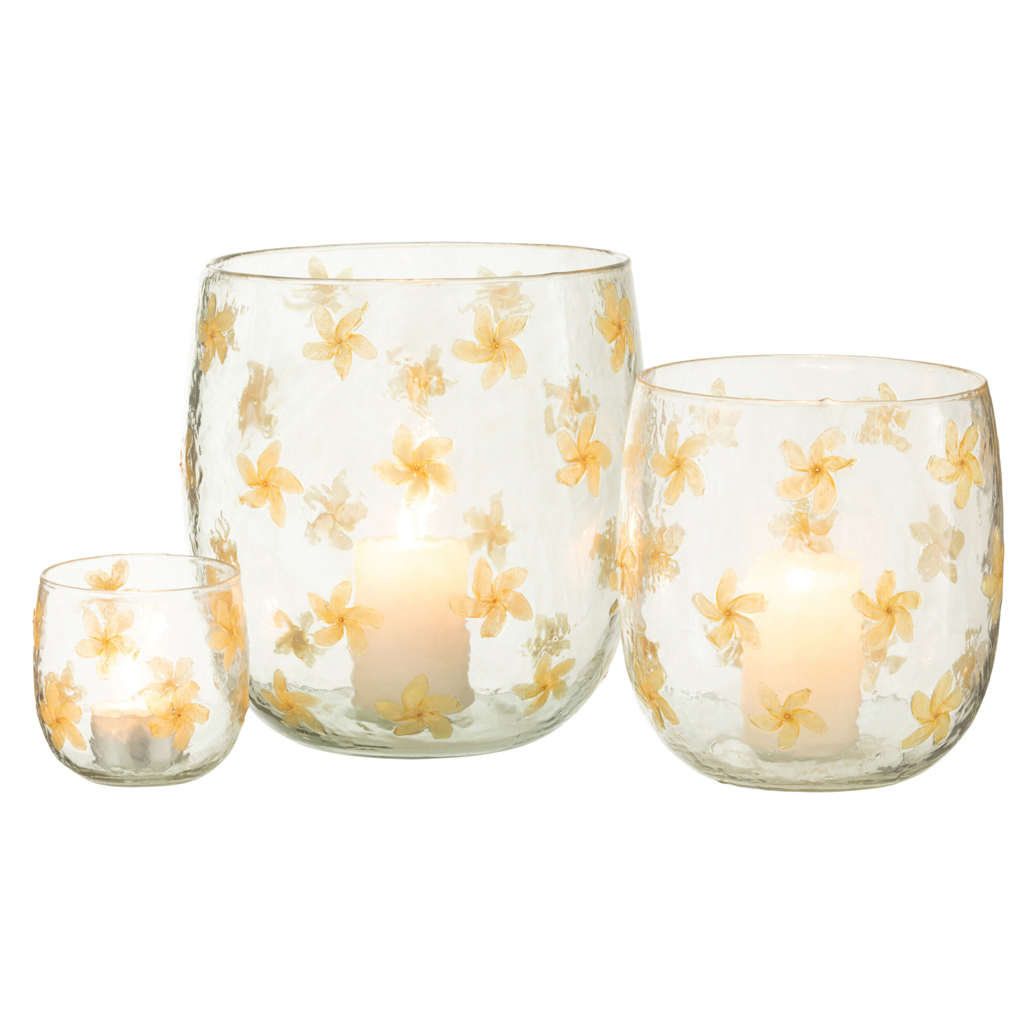 J-Line photophore Fleurs - verre - jaune - large