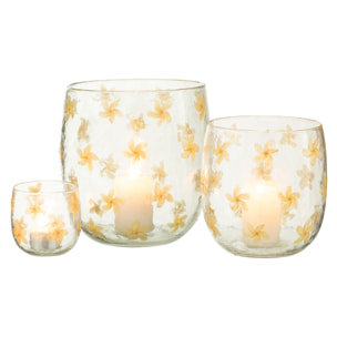 J-Line photophore Fleurs - verre - jaune - large