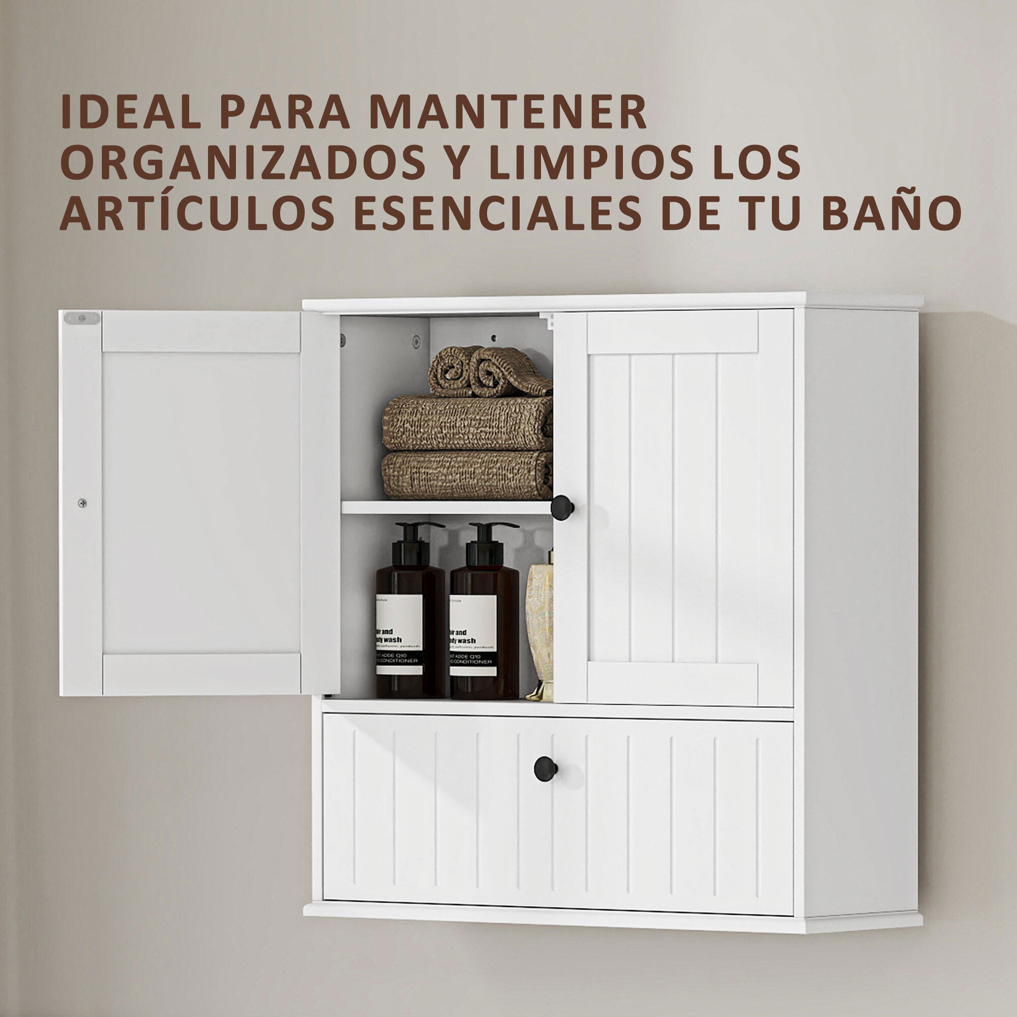 Armario de Baño de Pared, Mueble de Baño Colgar Rústico con Estante Ajustable, Doble Puerta, Puerta Abatible y Cierre Magnético, para Cocina, Lavadero, sobre el Inodoro, Blanco