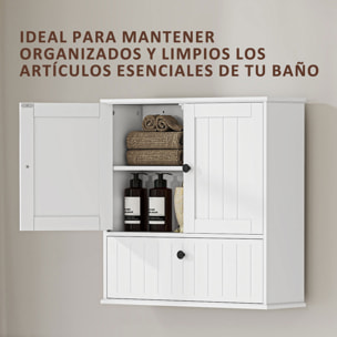 Armario de Baño de Pared, Mueble de Baño Colgar Rústico con Estante Ajustable, Doble Puerta, Puerta Abatible y Cierre Magnético, para Cocina, Lavadero, sobre el Inodoro, Blanco