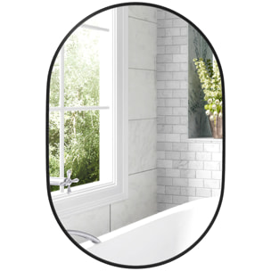 Miroir mural ovale dim. 60L x 90H cm cadre arrondi montage vertical/horizontal alu. noir