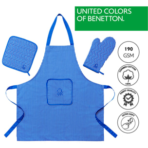 Set 3pcs benetton ( delantal+manopla+agarrador) benetton azul