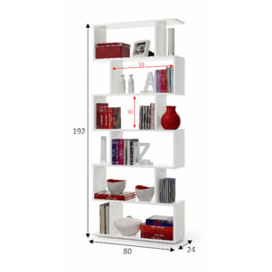 Libreria Joliet, Mobile portalibri alta bifacciale, Scaffale divisorio con 5 ripiani, Scaffale da ufficio moderno, cm 80x24h192, Bianco lucido