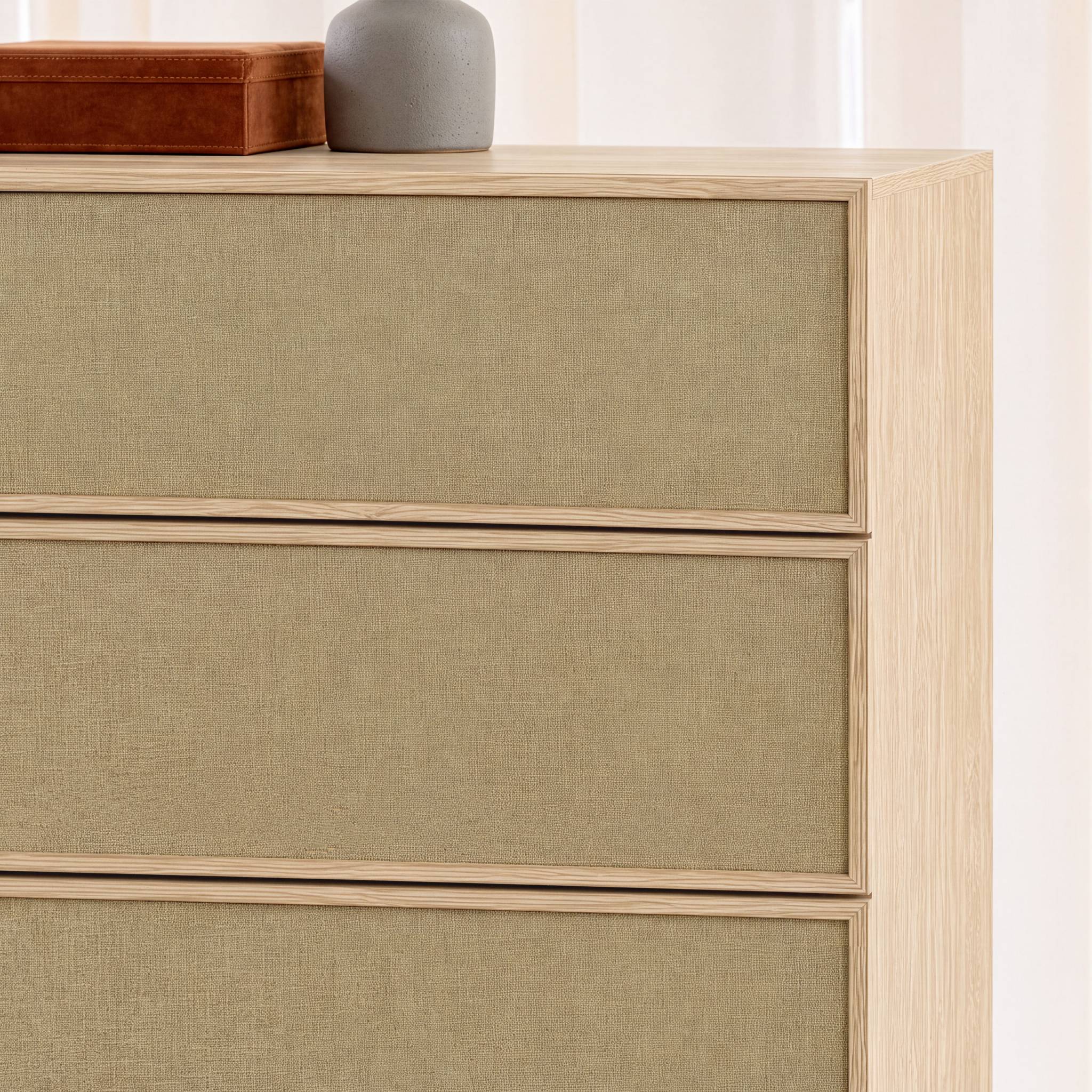 Commode de rangement décor bois et tissu 4 tiroirs KUBA