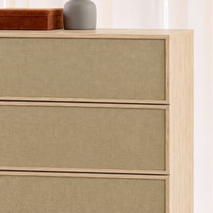 Commode de rangement décor bois et tissu 4 tiroirs KUBA