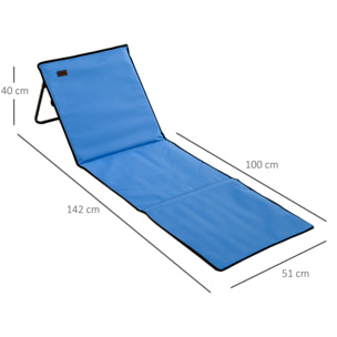 Conjunto de 2 Esterillas de Playa Plegable Esteras Acolchadas de Tela Oxford PVC 600D con Respaldo Reclinable y Bolsa de Transporte para Jardín 142x51x40 cm Azul