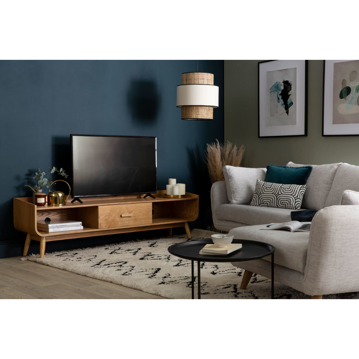 Meuble TV scandinave en bois clair L180 cm HALLEN