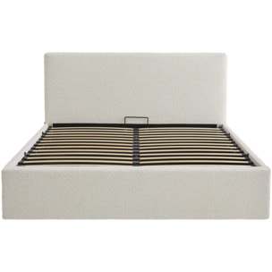 Lit coffre avec tête de lit en tissu bouclé - TINA