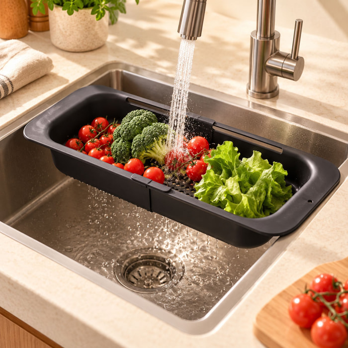 Panier égouttoir extensible 34.5-48cm en polypropylène et inox