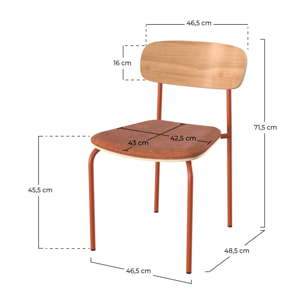 Lot de 2 chaises en bois clair et tissu terracotta - Alba