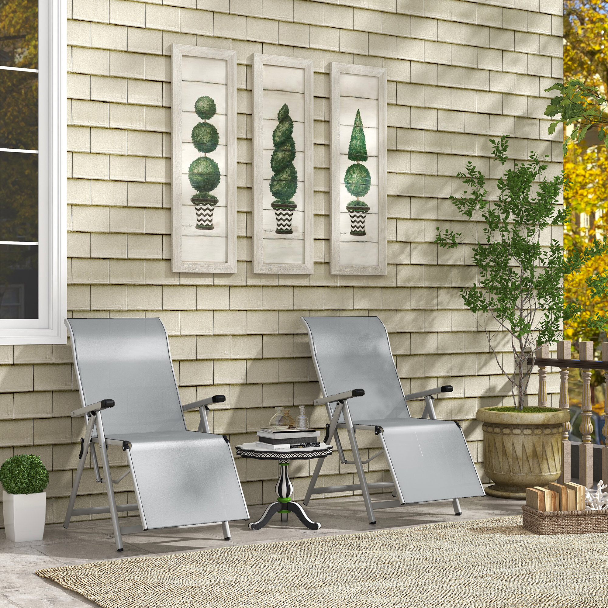 Conjunto de 2 Tumbonas Reclinables y Plegables Tumbonas de Jardín con Respaldo y Reposapiés Ajustable en 10 Posiciones Carga 120 kg 78x58x110 cm Gris