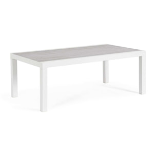 Tavolino da giardino OVIEDO con piano in ceramica e struttura in alluminio bianco, 120×70 cm