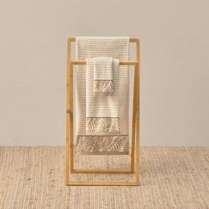 Toalla de baño de rizo velour estampado hojas Pali color marron beige 100% Algodón