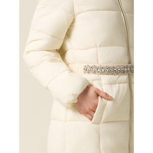 Oltre - Plumífero midi con cinturón joya - Marfil