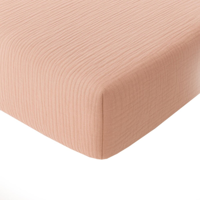 Drap housse bonnet:30cm 100% gaze de coton lavé rose lotus