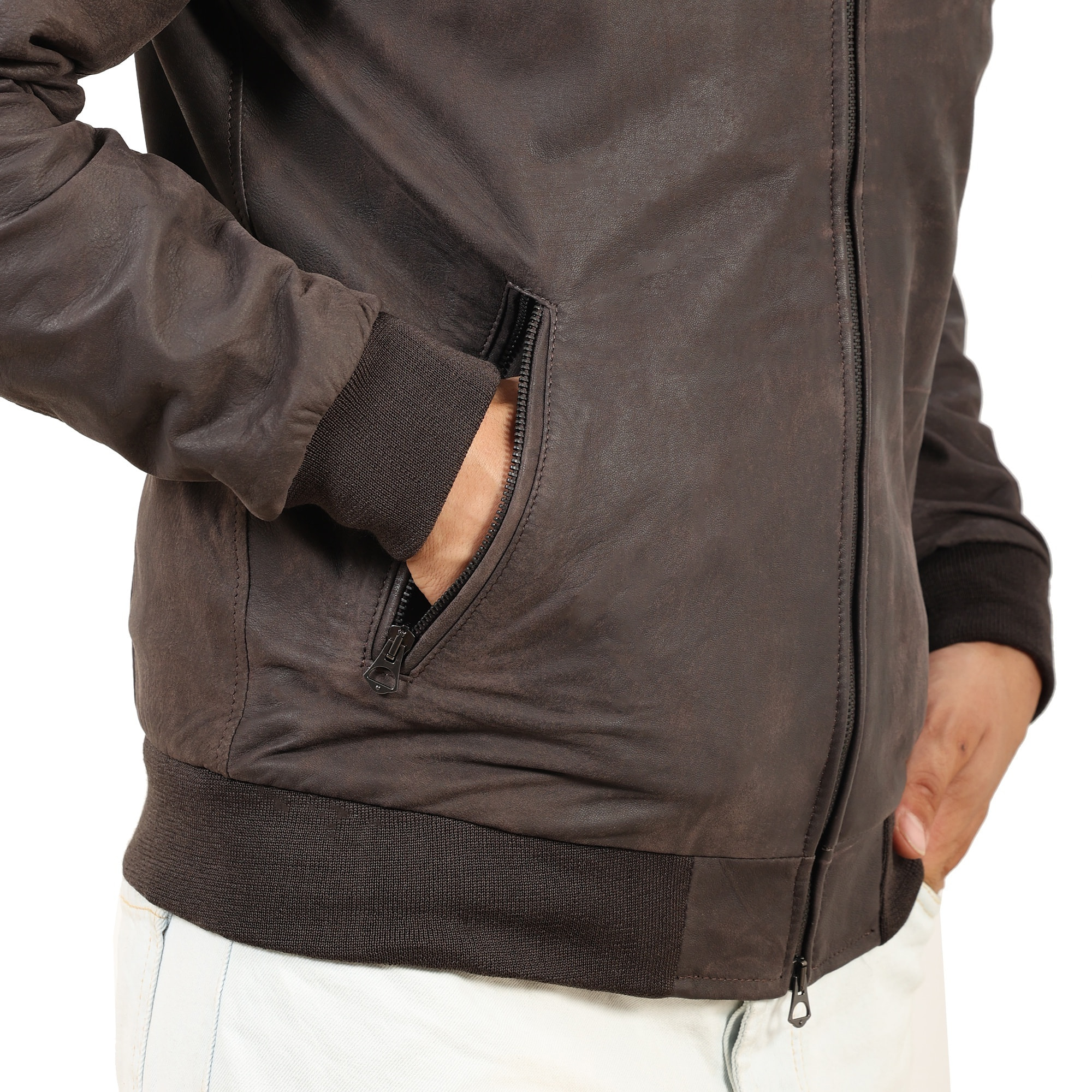 Giubbino in vera pelle di vitello rifinizione dakota Testa di Moro-Slim Fit