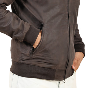 Giubbino in vera pelle di vitello rifinizione dakota Testa di Moro-Slim Fit