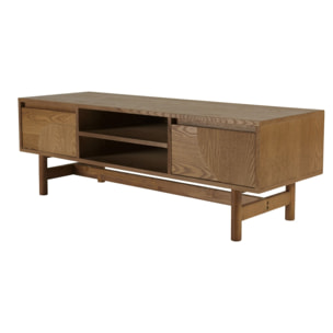 MARIO - Meuble TV couleur naturelle 2 tiroirs motif arrondi 2 niches