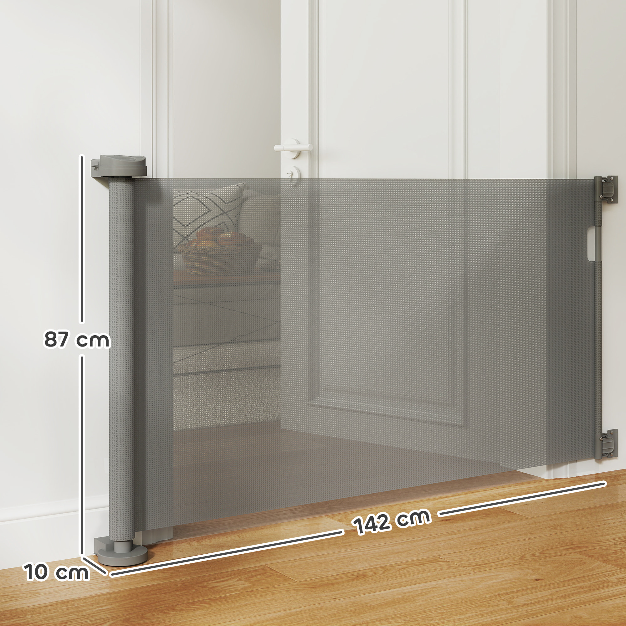 Barrera de Seguridad para Perros Retráctil 0-136 cm Puerta para Perros Pequeños Extensible con Interruptor de Cierre Red de Seguridad para Pasillos Escaleras Interiores y Exteriores