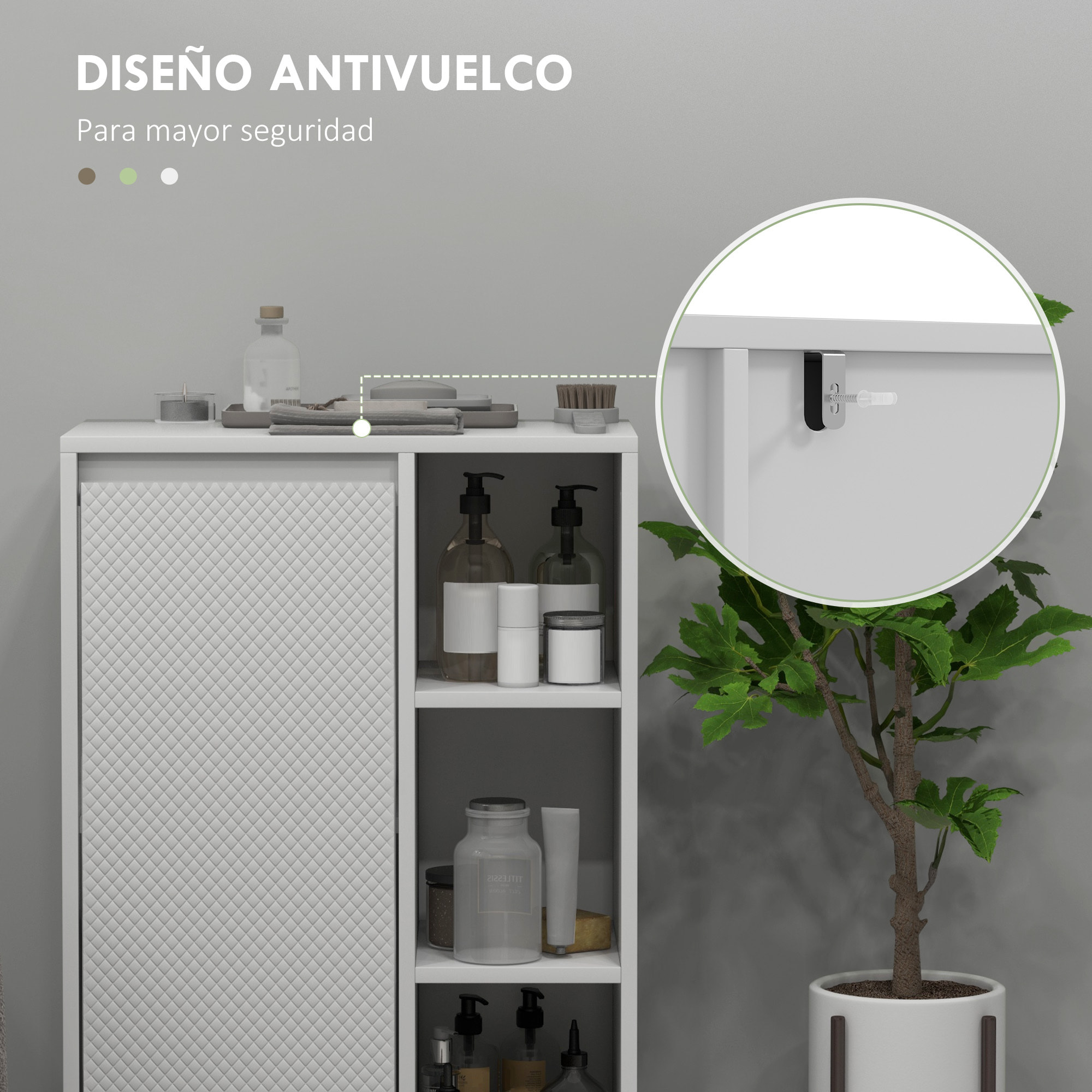 Mueble Auxiliar de Baño Moderno Armario de Baño con Estantes Abiertos Puerta y Estante Ajustable Antivuelco para Salón Dormitorio 53x30x80 cm Blanco