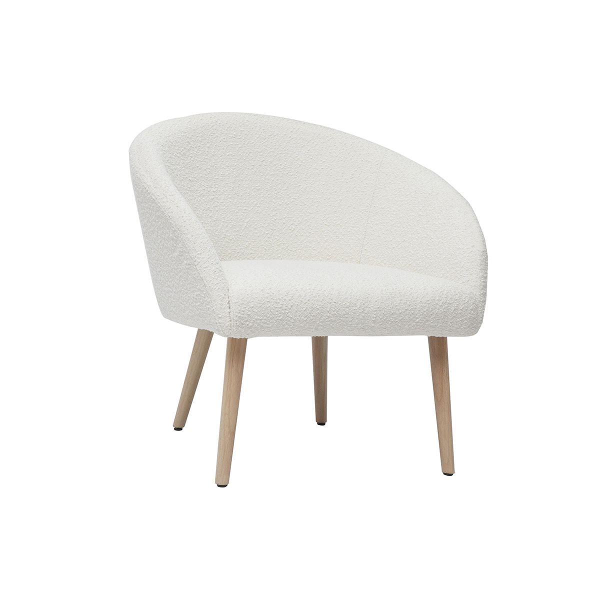 Fauteuil scandinave en tissu effet laine bouclée blanc cassé et bois clair OLIVIA