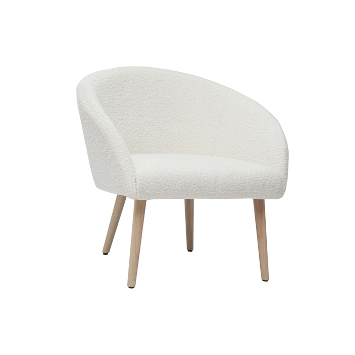 Fauteuil scandinave en tissu effet laine bouclée blanc cassé et bois clair OLIVIA