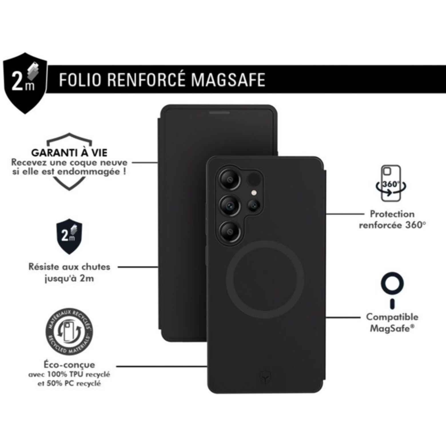 Coque étui FORCE CASE Samsung S25 Ultra  Magnet Noir