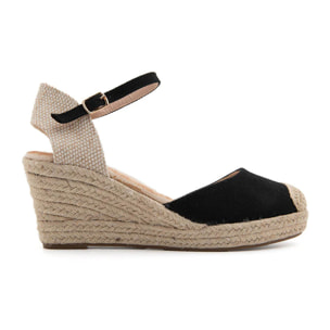 Espadrillas in tela a zeppa con cinturino - NERO