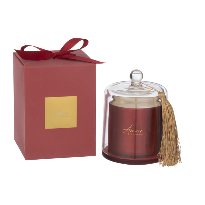 J-Line bougie parfumée Cloche Amour - Mimosa &Rose - verre -rouge - large - 45H