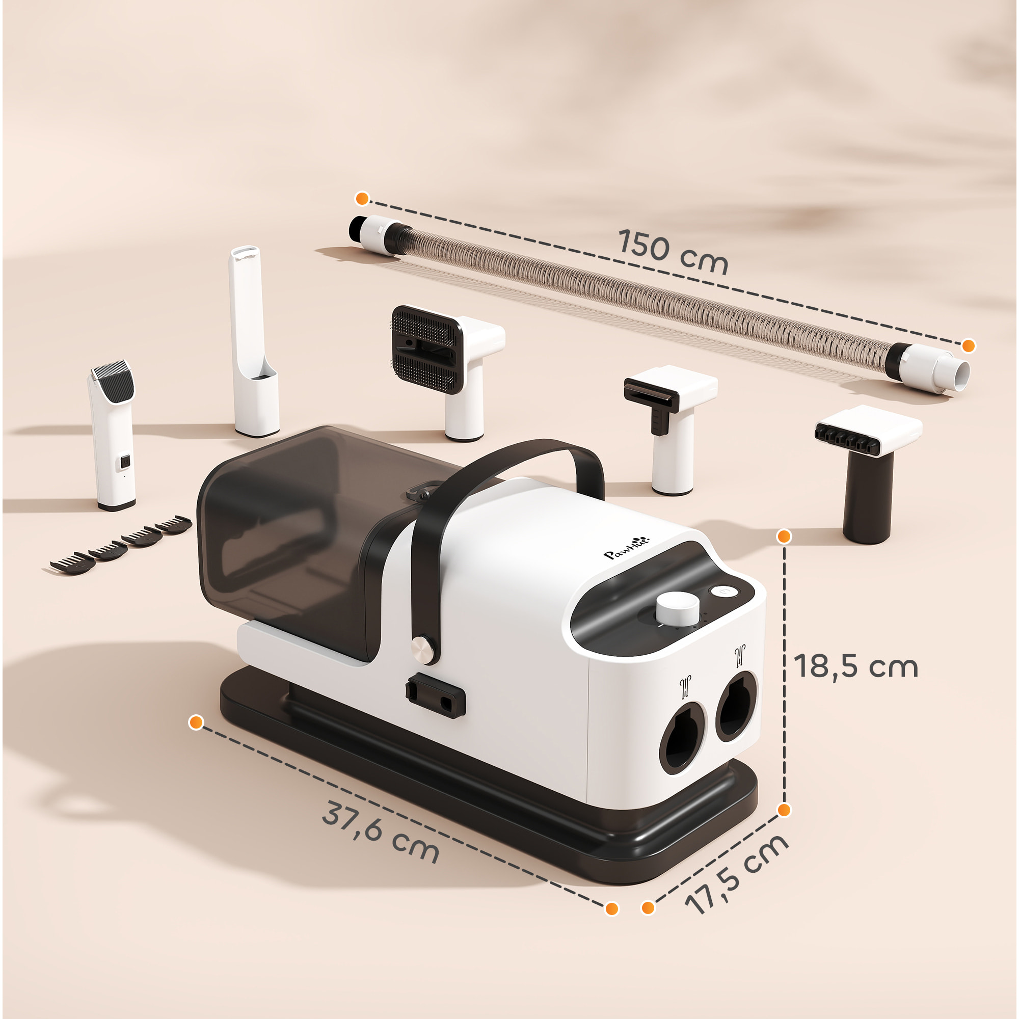 Station de toilettage chien 600W 3 en 1 - séchoir, tondeuse, aspirateur - noir blanc