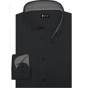 camicia uomo 1 bottone button down slim Jacquard Fantasia Nero/Grigio Chiaro