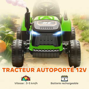 Tracteur électrique enfant avec remorque amovible et télécommande - effets sonores et lumineux - vert
